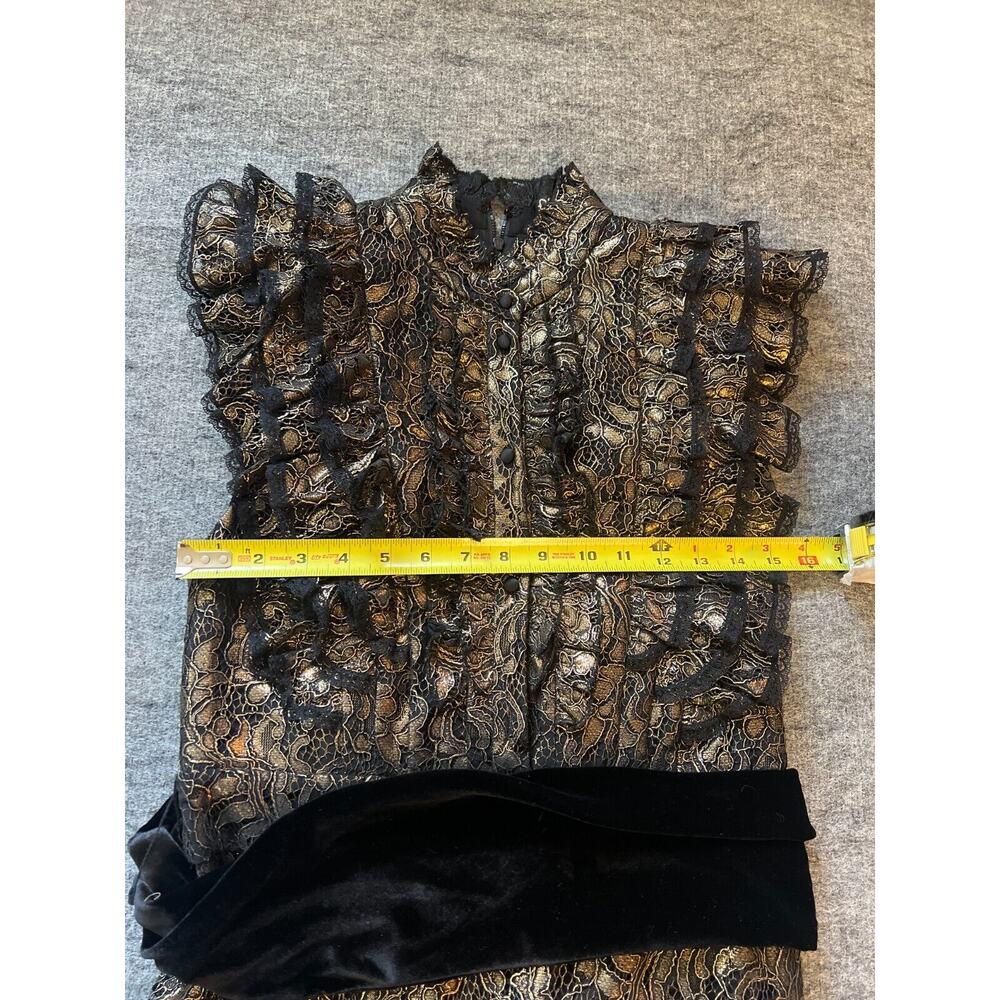 $1300 Alice + Olivia Tahara Gold Metallic Ruffle Sleeve Tiered Maxi Dress Gown S - Picture 10 of 13